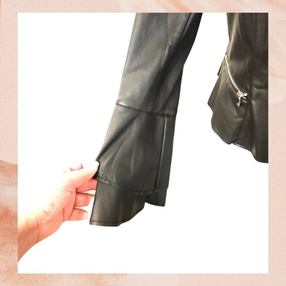INC Black Ruffle Sleeve Faux Leather Jacket - Picture 4 of 10